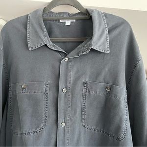 James Perse men’s cotton utility shirt grey blue. Size 3 equates to a large .